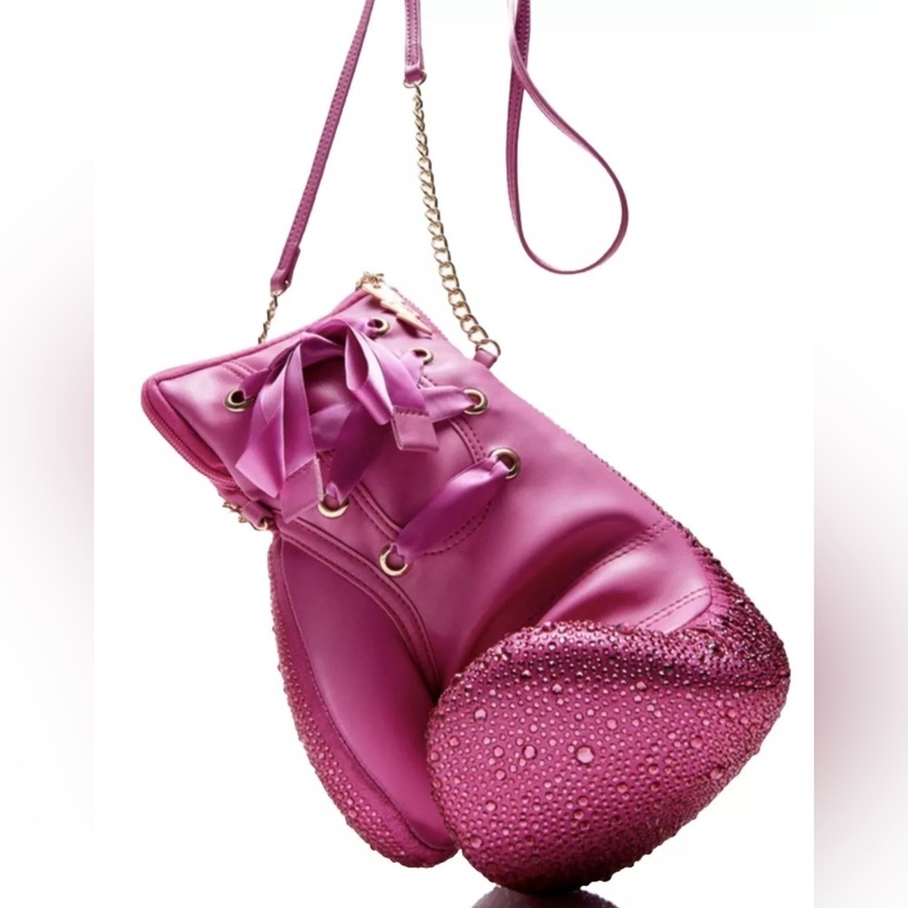 Betsey Johnson pink rhinestone boxing glove 🥊 clutch or crossbody purse. - Picture 2 of 6
